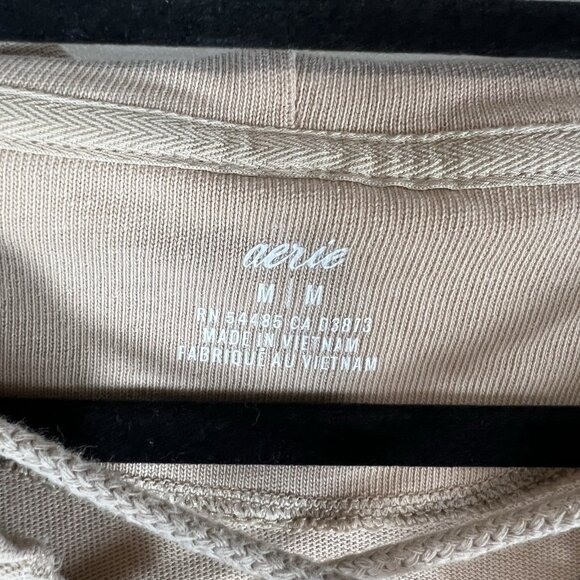 Aerie Hoodie Sweatshirt Beige Lace Up Oversized Pullover Lounge Size Medium - Picture 5 of 10